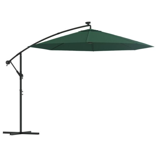 Hanging Parasol with LED Lighting 300cm Green Metal Pole