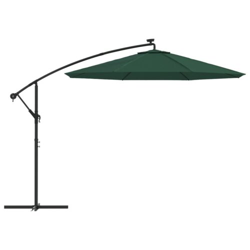 Hanging Parasol with LED Lighting 300cm Green Metal Pole - Image 5