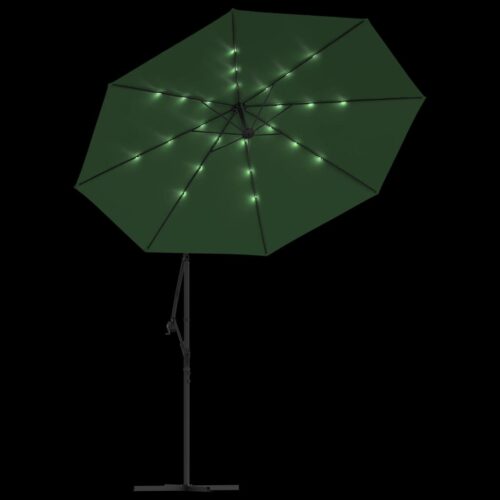Hanging Parasol with LED Lighting 300cm Green Metal Pole - Image 3