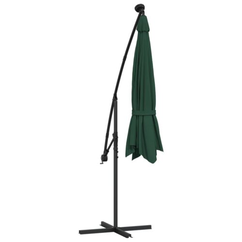 Hanging Parasol with LED Lighting 300cm Green Metal Pole - Image 8