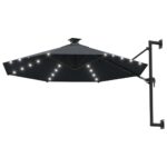 Wall-mounted Parasol with LEDs Metal Pole 300cm Anthracite