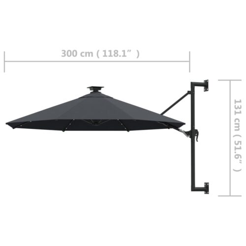 Wall-mounted Parasol with LEDs Metal Pole 300cm Anthracite - Image 10