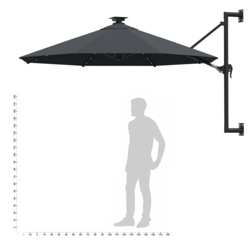 Wall-mounted Parasol with LEDs Metal Pole 300cm Anthracite - Image 11
