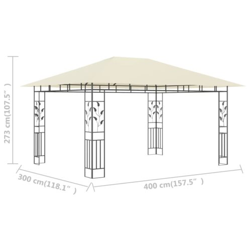 Gazebo with Mosquito Net 4x3x2.73m Cream 180 g/m - Image 6