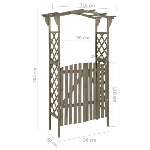 Pergola with Gate 116x40x204cm Grey Solid Firwood - Image 6