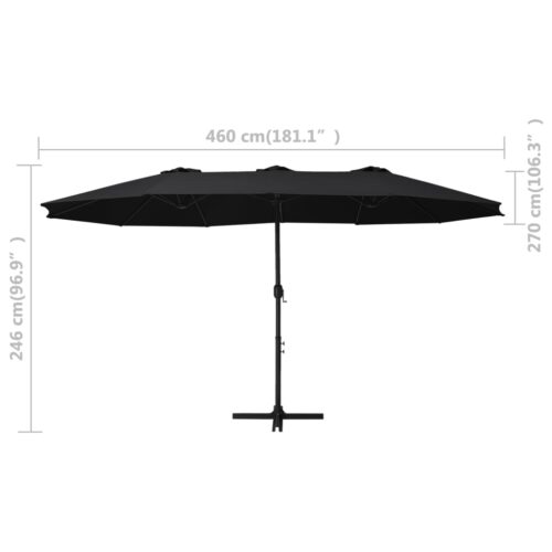 Outdoor Parasol with Aluminium Pole 460x270cm Black - Image 10