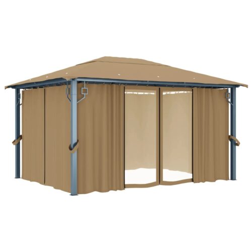 Gazebo with Curtain 400x300cm Taupe Aluminium - Image 2
