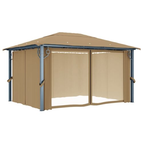 Gazebo with Curtain 400x300cm Taupe Aluminium - Image 3