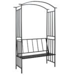 Garden Arch with Bench Black 128x50x207cm Iron