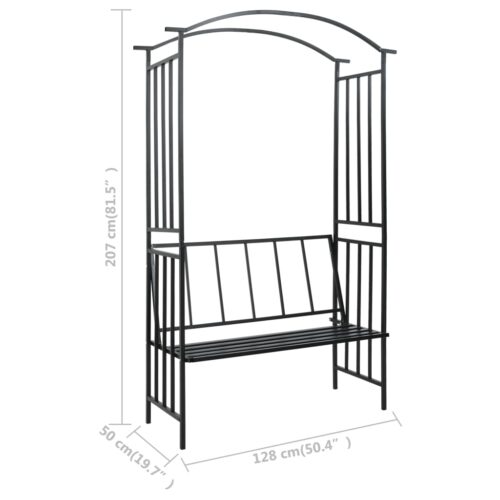Garden Arch with Bench Black 128x50x207cm Iron - Image 7