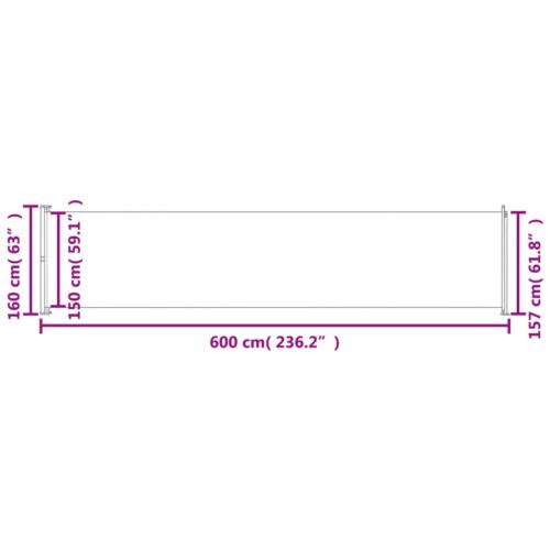 Patio Retractable Side Awning 600x160cm Grey - Image 8