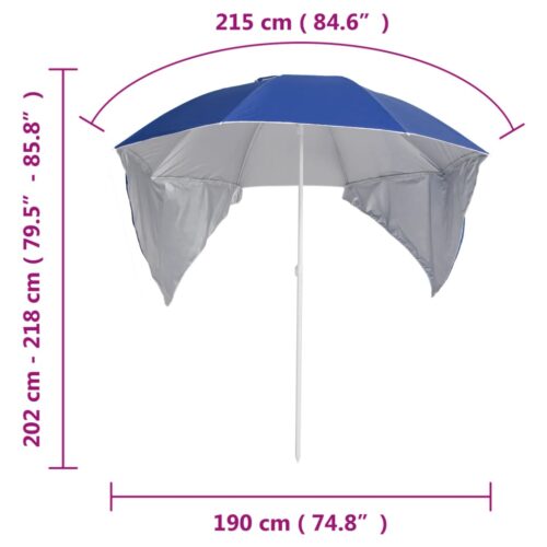 Beach Umbrella with Side Walls Blue 215cm - Image 9