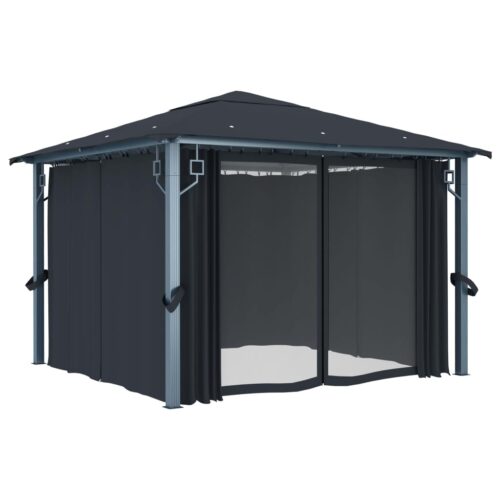 Gazebo with Curtain 300x300cm Anthracite Aluminium - Image 3