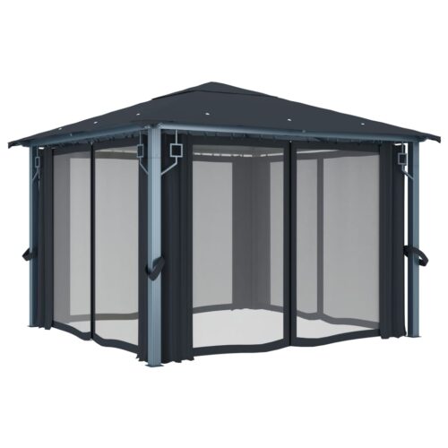 Gazebo with Curtain 300x300cm Anthracite Aluminium - Image 5