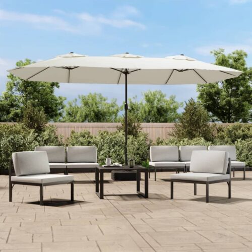 Double-Head Parasol Sand White 449x245cm - Image 9