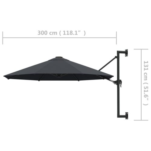 Wall-Mounted Parasol with Metal Pole 300cm Anthracite - Image 8