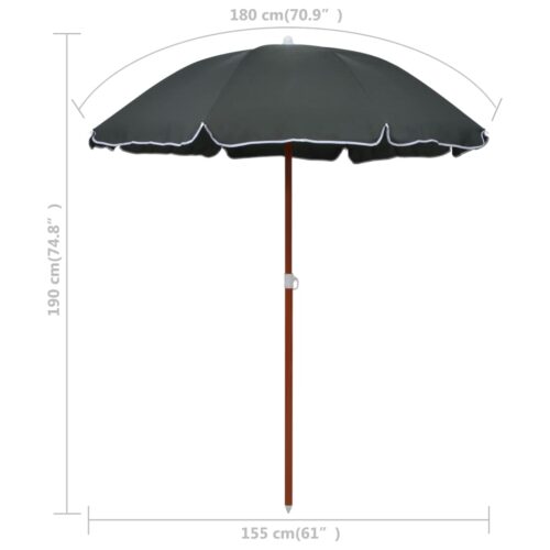 Parasol with Steel Pole 180cm Anthracite - Image 5
