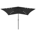 Parasol with LEDs Steel Pole Black 2x3 m