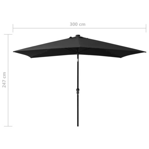Parasol with LEDs Steel Pole Black 2x3 m - Image 11