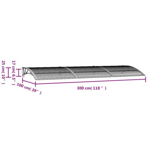 Door Canopy Black 300x100cm Polycarbonate - Image 6
