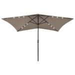 Parasol with LEDs Steel Pole Taupe 2x3 m