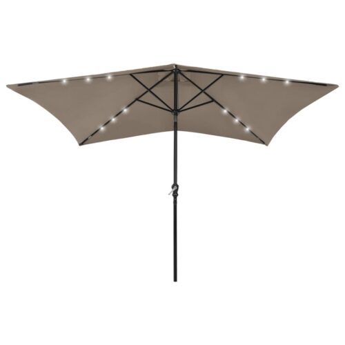 Parasol with LEDs Steel Pole Taupe 2x3 m