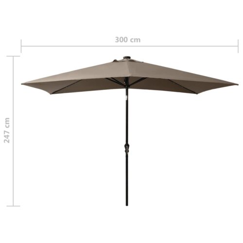 Parasol with LEDs Steel Pole Taupe 2x3 m - Image 11