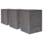 Garden Composters 3pcs Brown 60x60x83cm 900 L Plastic Rattan
