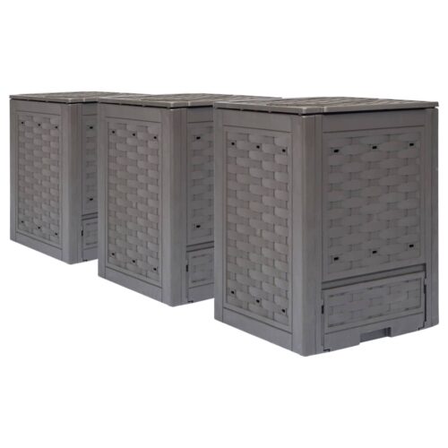 Garden Composters 3pcs Brown 60x60x83cm 900 L Plastic Rattan