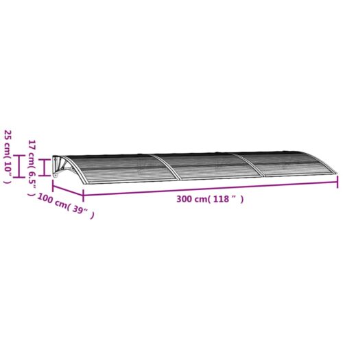 Door Canopy Grey 300x100cm Polycarbonate - Image 6