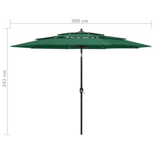3-Tier Parasol with Aluminium Pole Green 3 m - Image 8