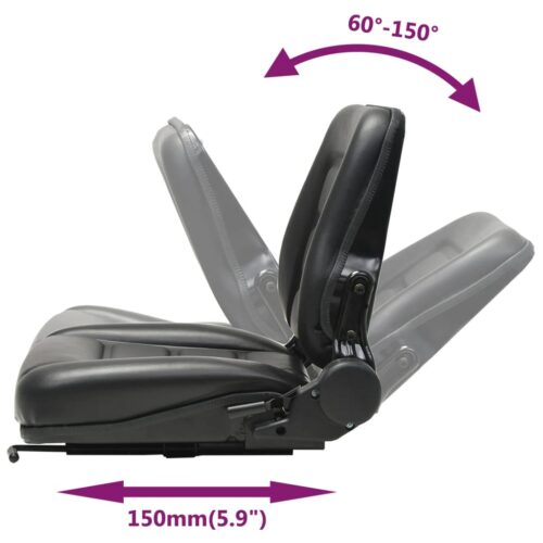 Forklift Tractor Seat with Adjustable Backrest Black - Image 7
