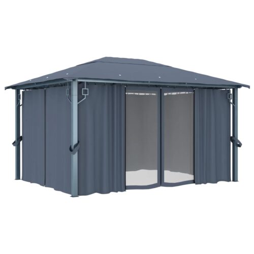 Gazebo with Curtain 400x300cm Anthracite Aluminium - Image 2