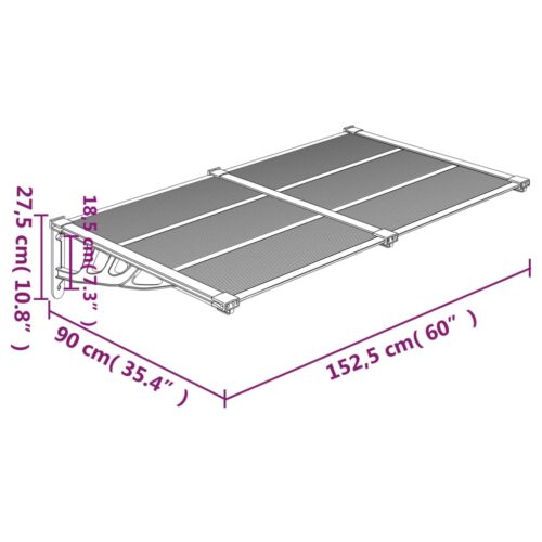 Door Canopy Black 152.5x90cm Polycarbonate - Image 6
