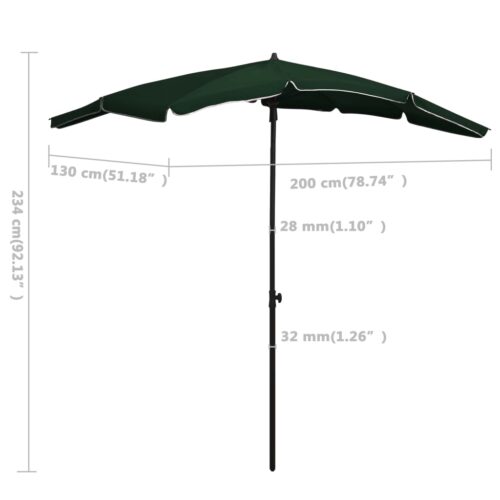 Garden Parasol with Pole 200x130cm Green - Image 6