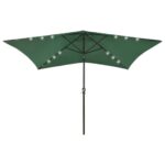Parasol with LEDs Steel Pole Green 2x3 m