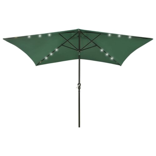 Parasol with LEDs Steel Pole Green 2x3 m