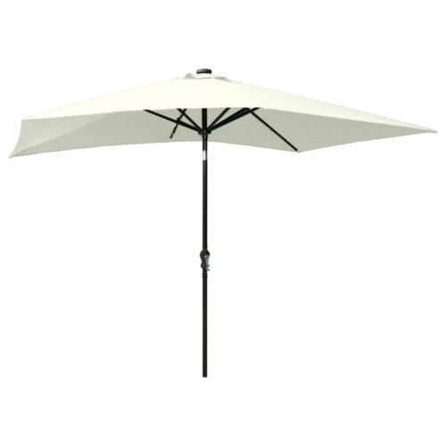 Parasol with LEDs Steel Pole Sand 2x3 m - Image 4