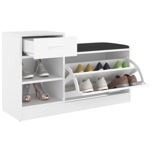 Wooden Shoe Storage Bench Padded Seat Shoes Organiser Hallway Rack Cabinet Shelf - Image 5