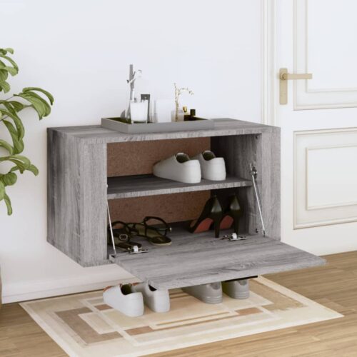 Wall-Mount Shoe Cabinet Grey Sonoma 70x35x38cm Solid Wood Pine