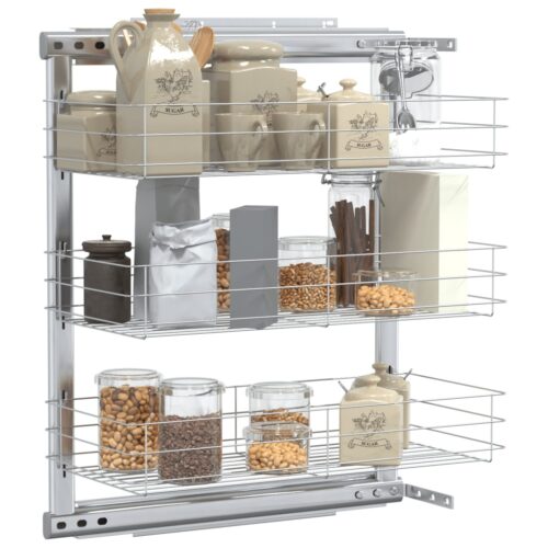 vidaXL 3-Tier Pull-out Kitchen Wire Basket Silver 47x25x56 cm - Image 3