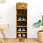 Shoe Cabinet Smoked Oak 30x35x105cm Engineered Wood