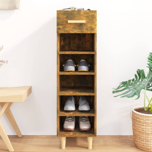 Shoe Cabinet Smoked Oak 30x35x105cm Engineered Wood