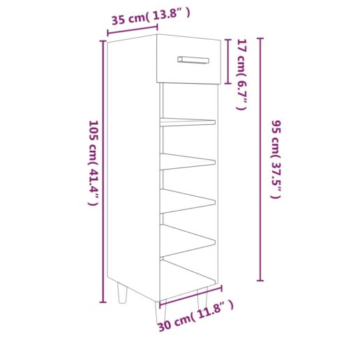 Shoe Cabinet Smoked Oak 30x35x105cm Engineered Wood - Image 9