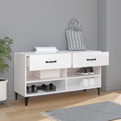Shoe Cabinet High Gloss White 102x35x55cm Engineered Wood - Image 3
