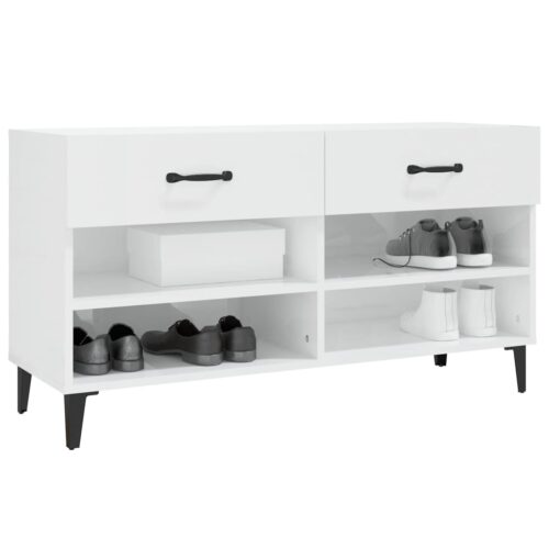 Shoe Cabinet High Gloss White 102x35x55cm Engineered Wood - Image 4