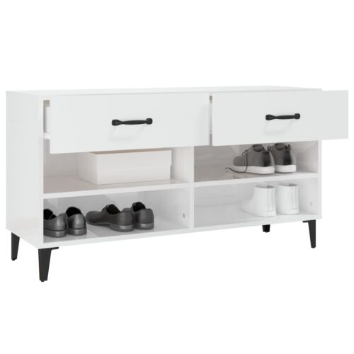 Shoe Cabinet High Gloss White 102x35x55cm Engineered Wood - Image 5