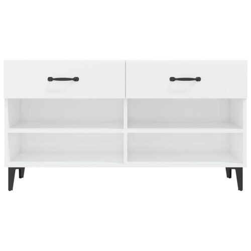 Shoe Cabinet High Gloss White 102x35x55cm Engineered Wood - Image 6