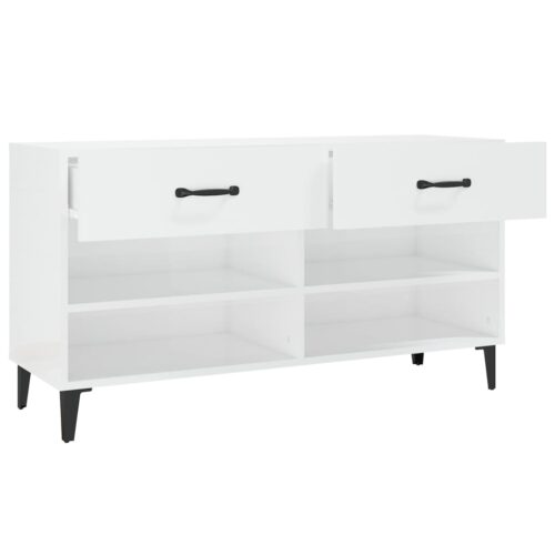 Shoe Cabinet High Gloss White 102x35x55cm Engineered Wood - Image 8