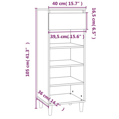 Shoe Cabinet Smoked Oak 40x36x105cm Engineered Wood - Image 10